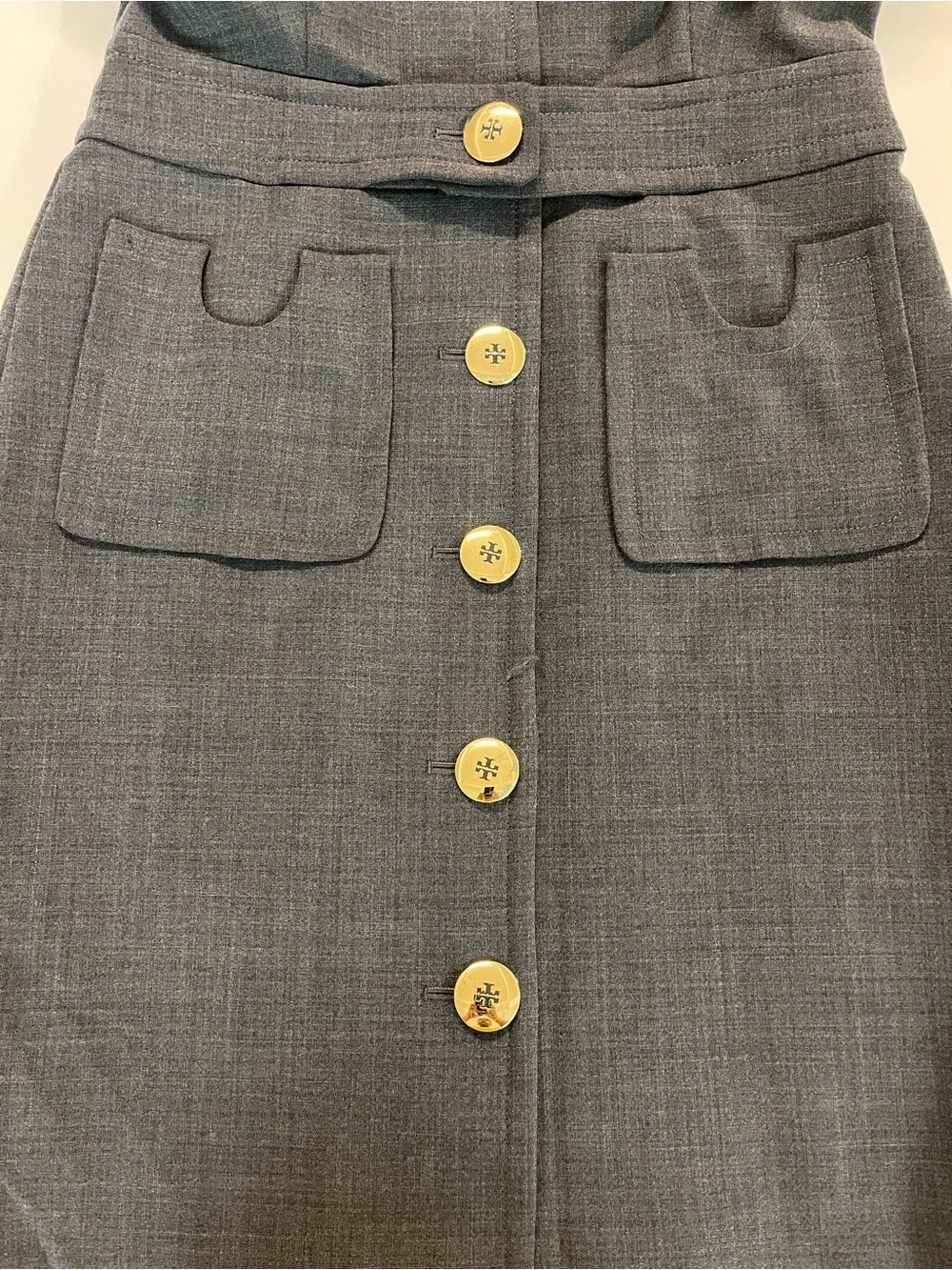 Tory Burch Sleeveless Gray Button-Front Wool Blend Sheath Dress size 8